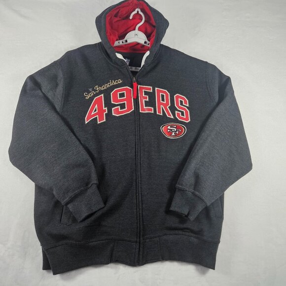 San Francisco 49ers Full Zip Hoodie Size 2XL Gray with Sewn & Screened L… - Picture 1 of 8